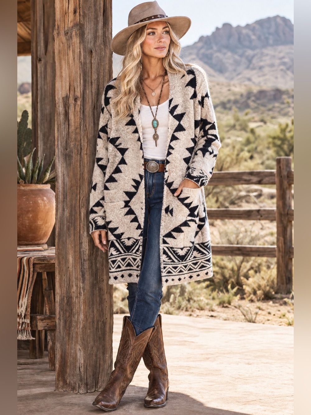 Frye women's open-front jacquard cardigan